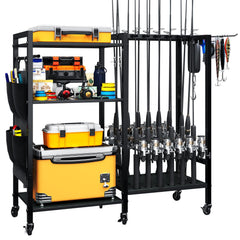 Front view of TC-HOMENY 16-Rod Fishing Rod Holder with 3-tier rack