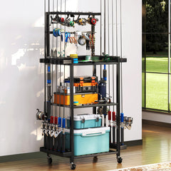 Assembly view of TC-HOMENY 3-Tier Fishing Rod Holder in black