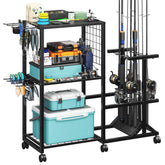 TC-HOMENY fishing rod holders front view shows sturdy 10-rod capacity for organized storage.