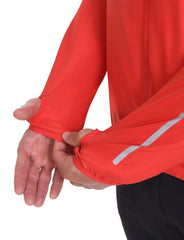 TCA red softshell with reflective print enhances visibility in low light.