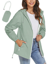 TCOT women's rain coat bean green front view shows lightweight waterproof protection for everyday comfort