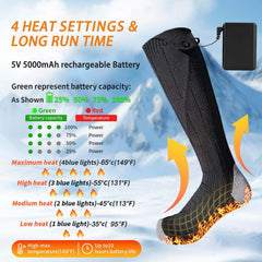 TCXCEO heated socks feature removable 5000mAh batteries for all-day warmth.
