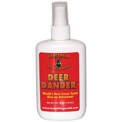 Team Fitzgerald Deer Dander Red spray bottle masking human scent for hunting