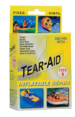 TEAR-AID Patch Type B for underwater repairs with clear vinyl patches and squeegee.