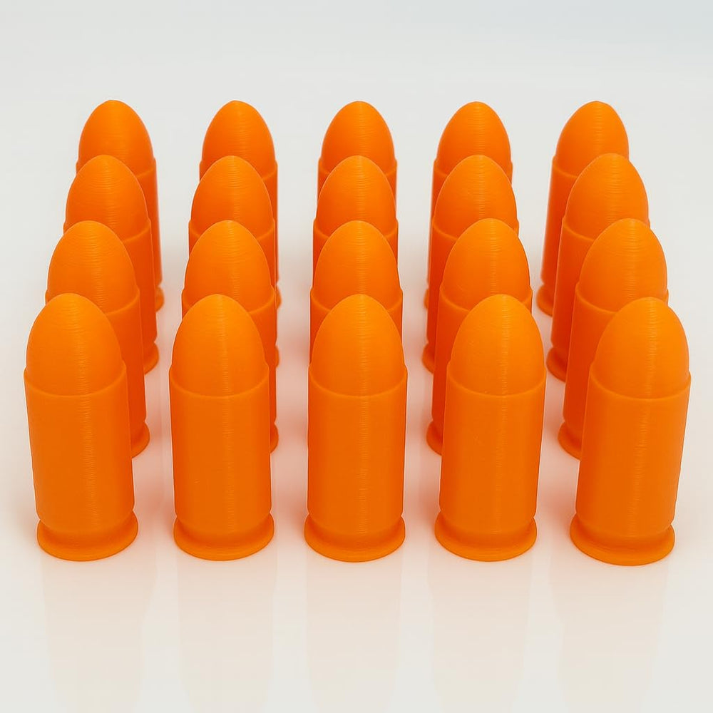 TechStudio3D .45 ACP snap caps pack in bright colors for easy visibility during drills.