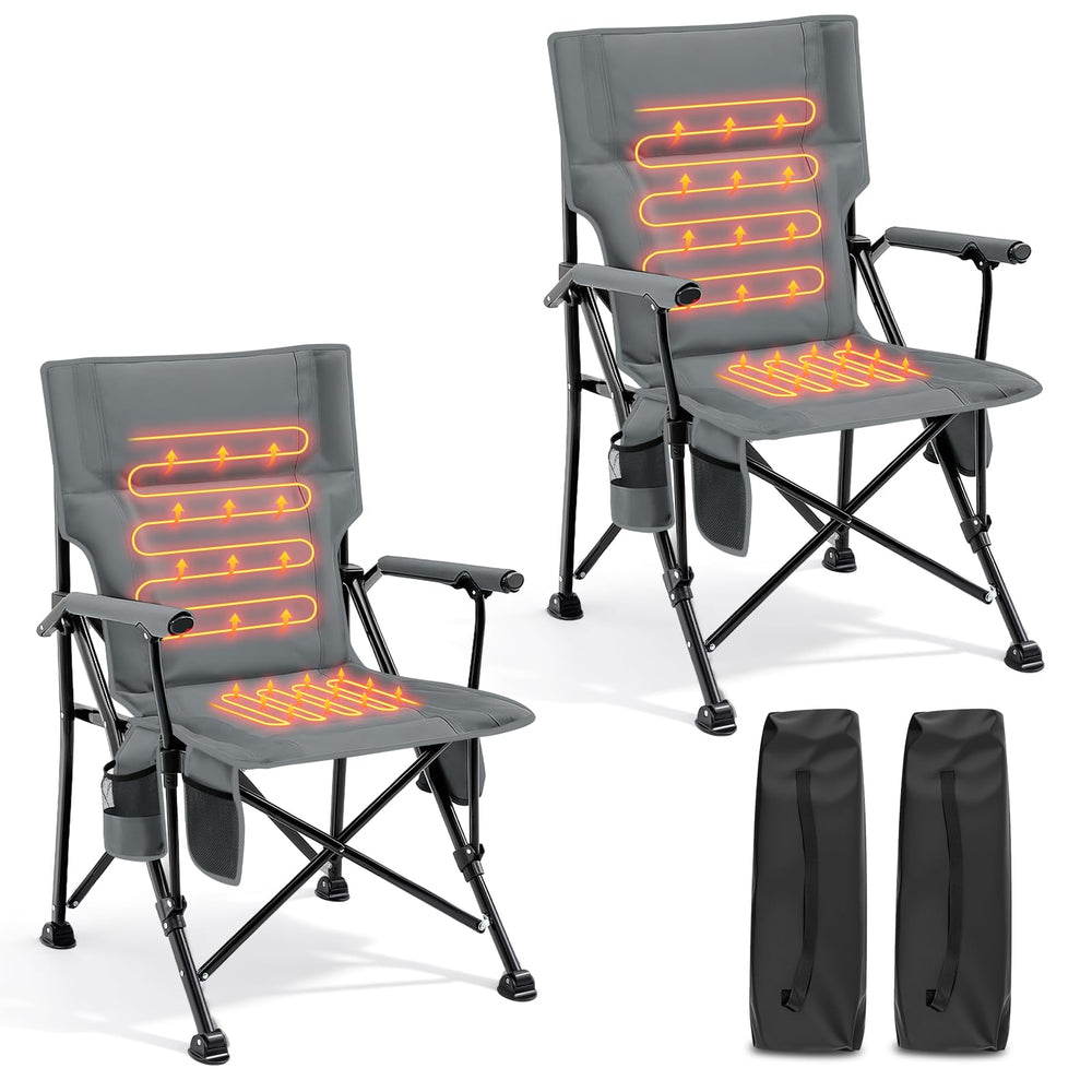 Teenyyou 2-pack heated camping chair grey setup for cozy outdoor seating and quick warmth
