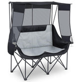 Teenyyou double camping chair with canopy front view offers cooling shade on sunny outings.