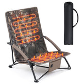 Teeneyou heated hunting chair camo front view shows heat zones for cold hunts.
