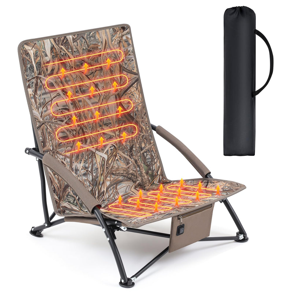 Teenyyou heated hunting chair front view shows dual warmth zones for cold morning hunts.