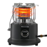 TemEase 2-in-1 heater front view showing 360° heat coverage for versatile indoor warmth.