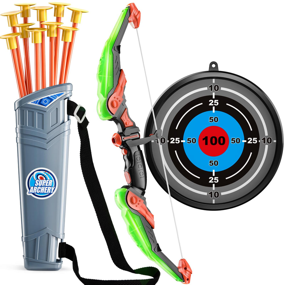 TEMI kids bow and arrow set with LED for bright indoor play and skill practice.