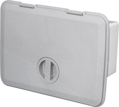 Tempress 1115 Cam tackle hatch interior with removable storage boxes for organized tackle