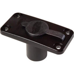 Tempress Fish-On flush mount for rod holder in black, enabling versatile boat mounting.