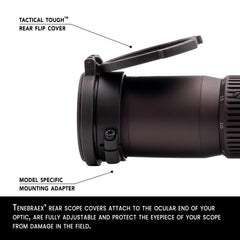 Tenebraex rear flip cover assembly providing quick access and protection for the objective lens in tough conditions