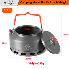 Tentock 1L camping kettle lid-open view, fast outdoor tea preparation.