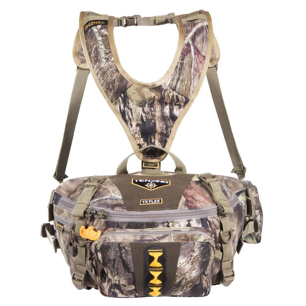 TENZING Flex lumbar pack main compartment with yellow zippers for quick access