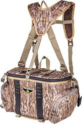 TENZING Hangtime lumbar pack in Mossy Oak Bottomland front view for camo in dense brush