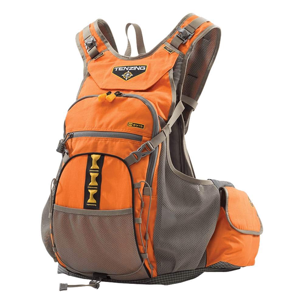 TENZING TZ BV16 vest front view highlighting blaze orange color and durable rip-stop fabric for comfort.