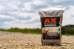 Terra Products Co. AX Deer Mineral packaging demonstrates calcium-to-phosphorus balance.