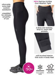 Closeup of ultra-wide waistband on Terry tight for comfort.