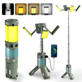 Tesmax telescopic camping light extended to 35 inches for wide-area camping illumination.