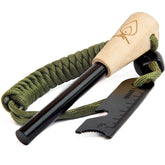 Texas Bushcraft Fire Starter shown with a 3/8-inch ferro rod for quick ignition.