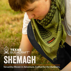Texas Bushcraft Shemagh 43x43 inch size provides versatile outdoor coverage.