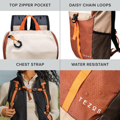 Tezos Juniper Daypack top closure highlights easy access and secure lid design