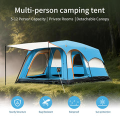 TGpao large-family-tent interior layout with separate living and sleeping areas for family comfort