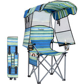 Thallike folding camping chair with canopy shows extended shade for sun control.