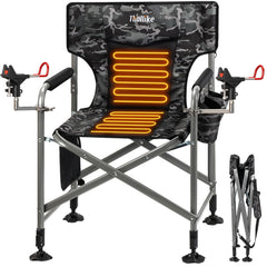 Thallike heated padded chair seat demonstrates targeted warmth during a chilly morning fishing session.