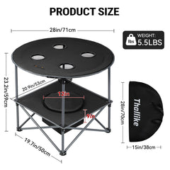 Thallike table four-large-cup-holders keeps beverages within reach.