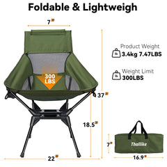 Thallike Upgraded 360 swivel chair side view demonstrates travel-friendly folding frame.