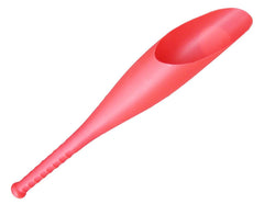 The Chum Bat bait thrower in red, floating on water