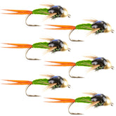 The Fly Fishing Place bead head Chartreuse Copper John nymph set of 6 for deep-water presentation.