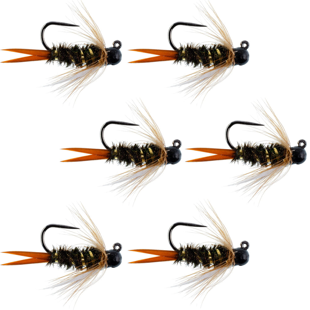 Black tungsten bead Prince Jig Czech Nymph fly set of 6 size 10 - image 1