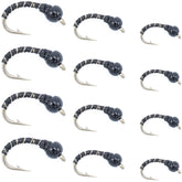 The Fly Fishing Place Black Zebra Midge bead head close-up for deep-water trout fishing benefits