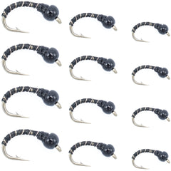 The Fly Fishing Place Black Zebra Midge bead head close-up for deep-water trout fishing benefits