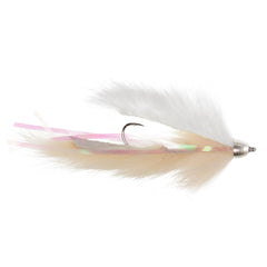 The Fly Fishing Place Dolly Llama Stinger cream flesh closeup highlights flesh-and-cream patterns for high-visibility water.