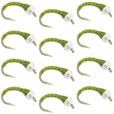 The Fly Fishing Place Olive Zebra Midge with silver bead head, a versatile low-water pattern for trout.