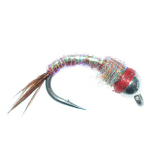 Hand-tied Rainbow Warrior and Zebra Midge flies from The Fly Fishing Place.