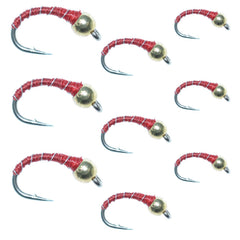The Fly Fishing Place red zebra midge assortment with silver bead head for deep-water trout