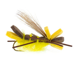The Fly Fishing Place Terrestrial Fly Assortment shows three of six hopper patterns for size 10.