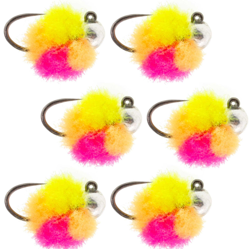 The Fly Fishing Place tungsten bead euro jig clown glow egg pattern attracts trout