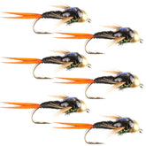 The Fly Fishing Place tungsten bead head copper John nymph flies ready for deep-water fishing.