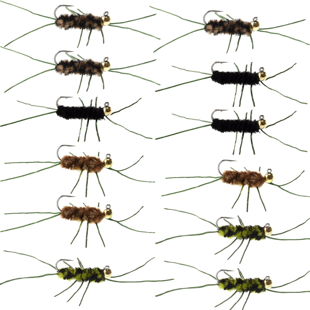 The Fly Fishing Place tungsten bead jigged Pats Rubber Legs Nymph assortment for trout