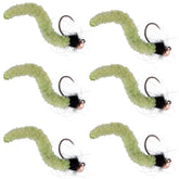 The Fly Fishing Place tungsten bead wormy mop fly chartreuse close-up for deep-water jigging