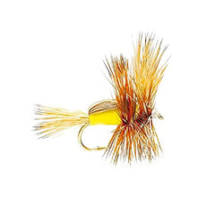 Yellow Humpy hairwing dry fly in size 12 ideal for surface fishing.