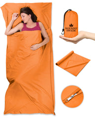 The Friendly Swede sleeping bag liner with zipper-open for full-length access and added warmth.