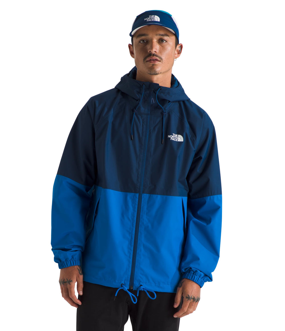 The North Face Antora Rain Hoodie Estate Blue front view highlighting waterproof shell
